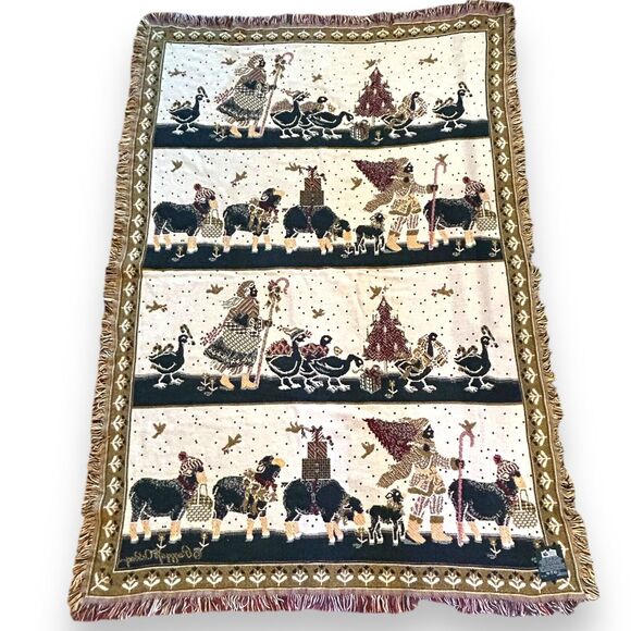 Goodwin Weavers Christmas Throw Tapestry Geese Sheep Shephards Trees 69 x 48 USA - Picture 14 of 14